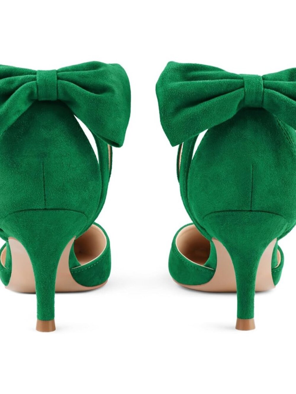 Women's Green Pumps Kitten Bow Heels Closed Pointed Toe Sandals Ankle Strap - Picture 6 of 6